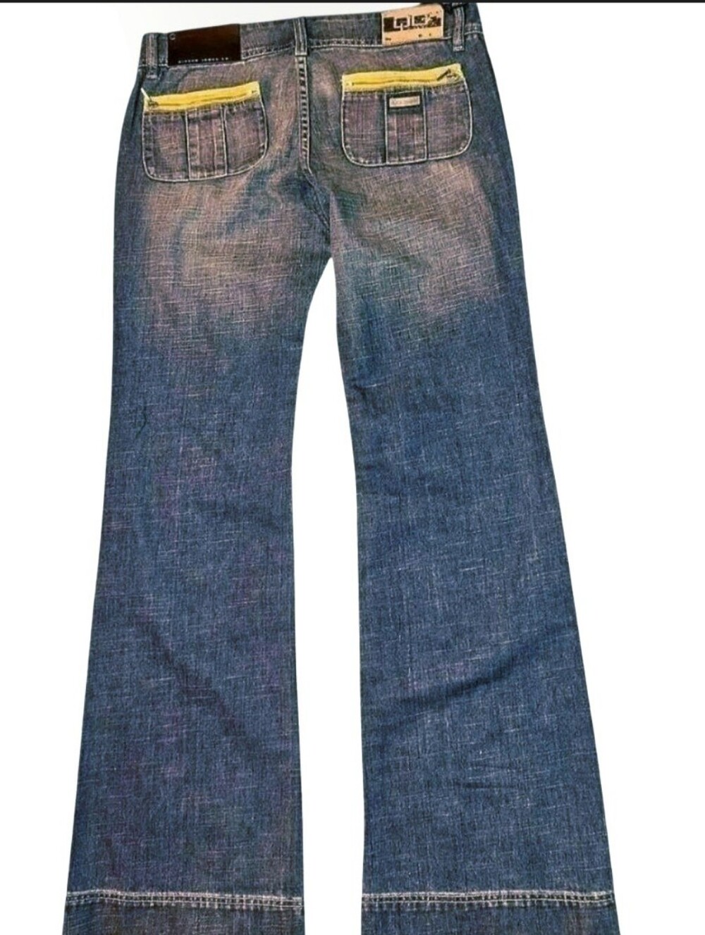 Q-Gene Y2K Style Jeans with a Low Button-fly and Chartreuse Green Accents